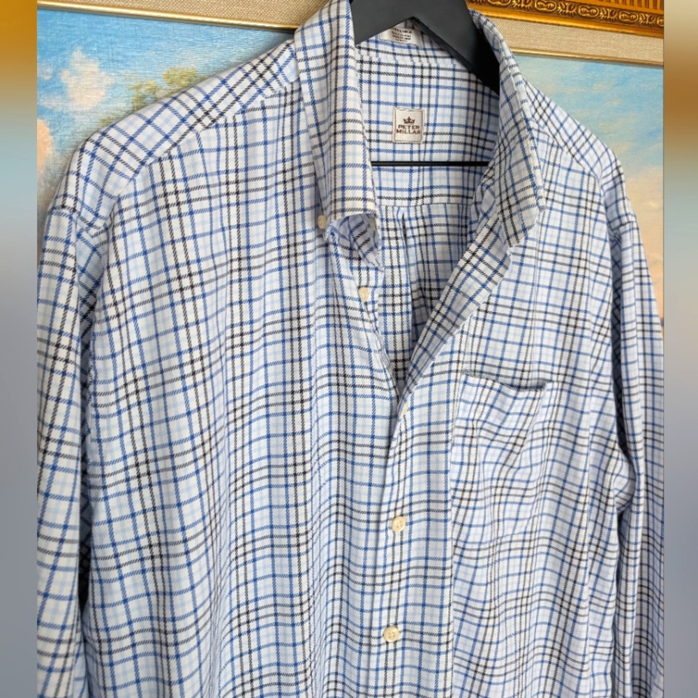 Peter Millar Blue and White Checkered Shirt